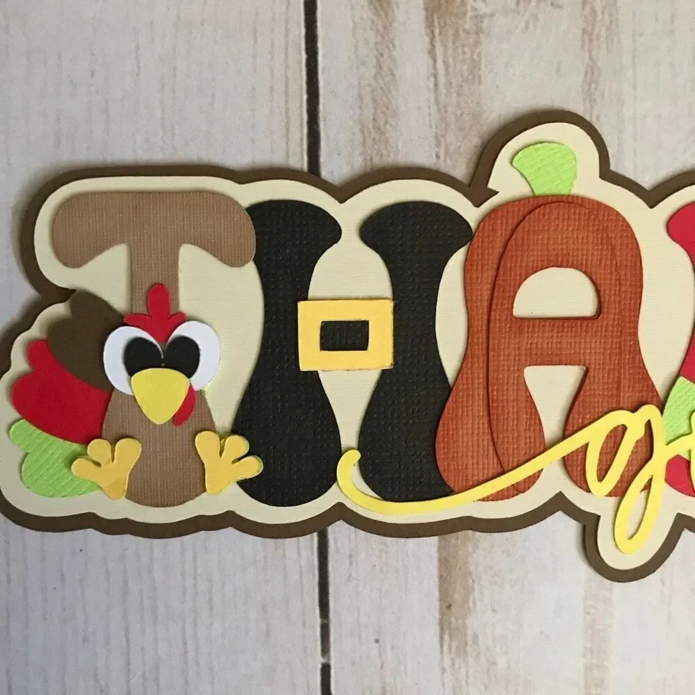 3-D Scrapbook or card title Thanksgiving paper pieced Handmade acid free